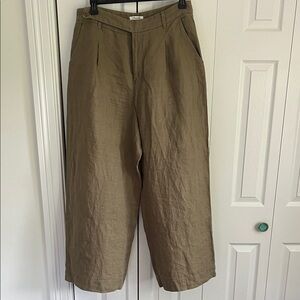 Madewell Women’s Harlow Wide-Leg Pant. 100% Linen. Olive Green. Size 14